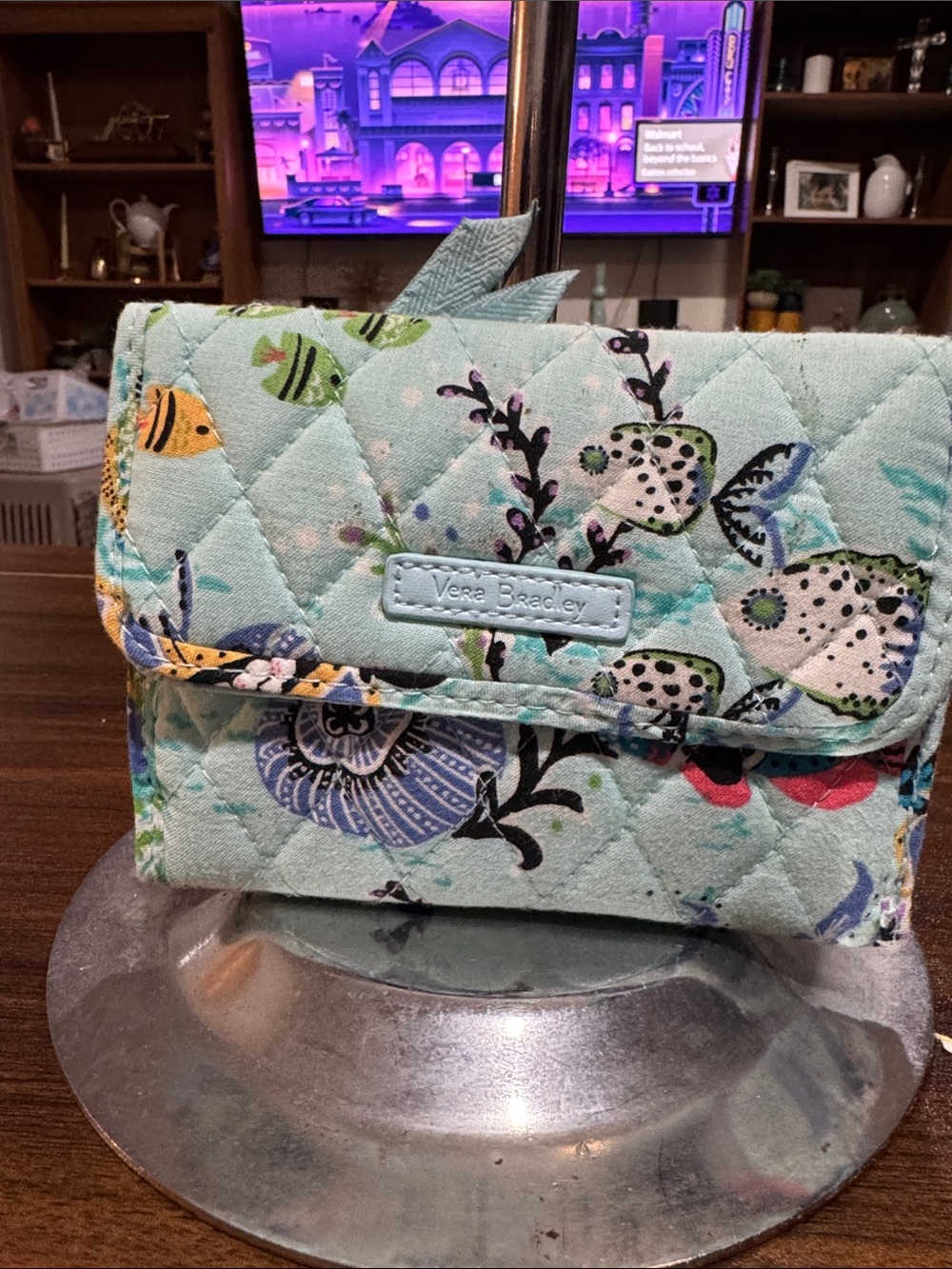 Vera Bradley Quilted Fold-Over Wallet in Aqua Floral Print - Picture 1 of 6